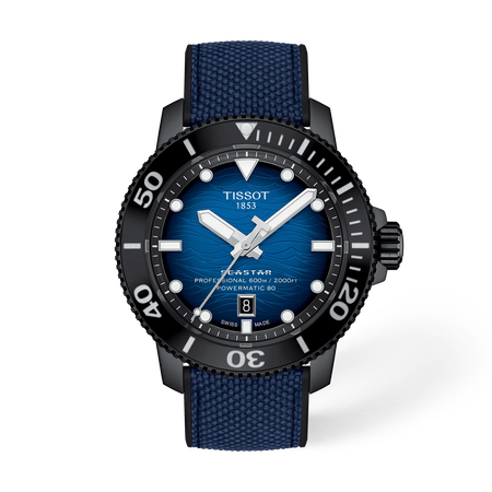 Front view of the watch Tissot Seastar 2000 46mm with shadow