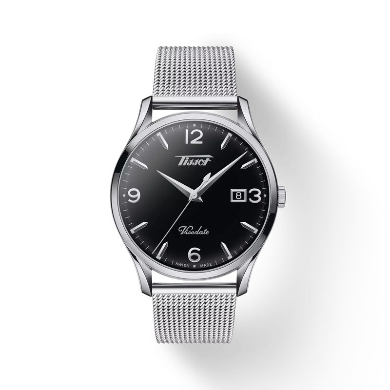 Front view of the watch Tissot Heritage Visodate with shadow