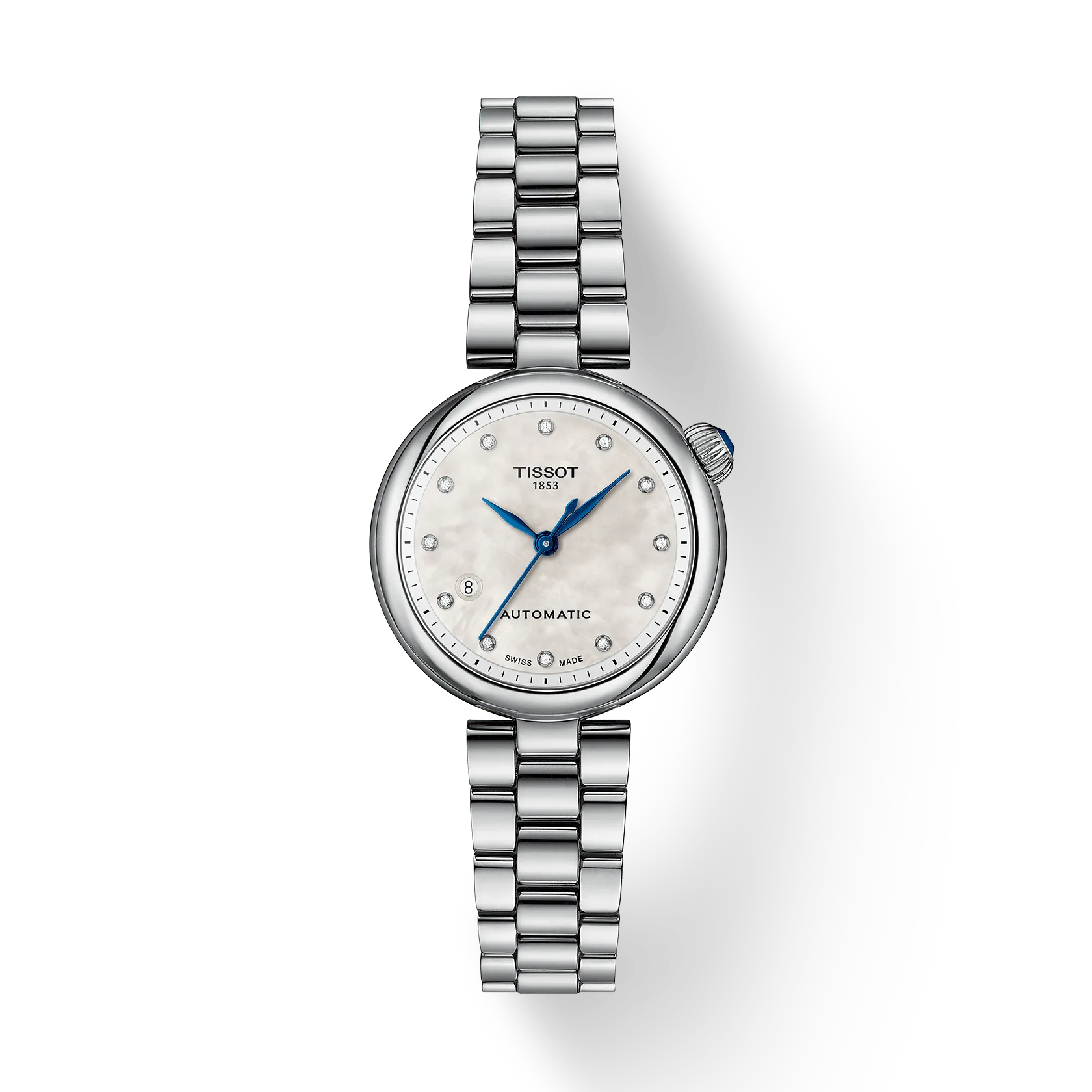 Front view of the watch Tissot D&eacute;sir 28mm with shadow