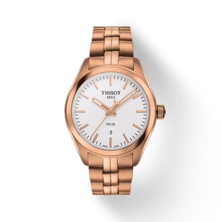 Front view of the watch Tissot PR 100 Lady with shadow