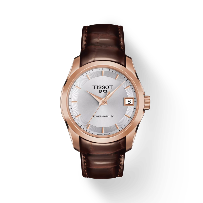 Front view of the watch Tissot Couturier Powermatic 80 Lady with shadow