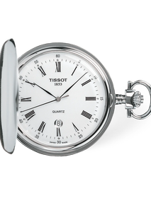 Front view of the watch Tissot Savonnette 48.5mm with shadow