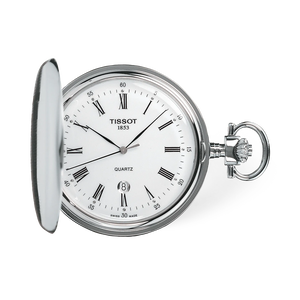 Front view of the watch Tissot Savonnette 48.5mm with shadow