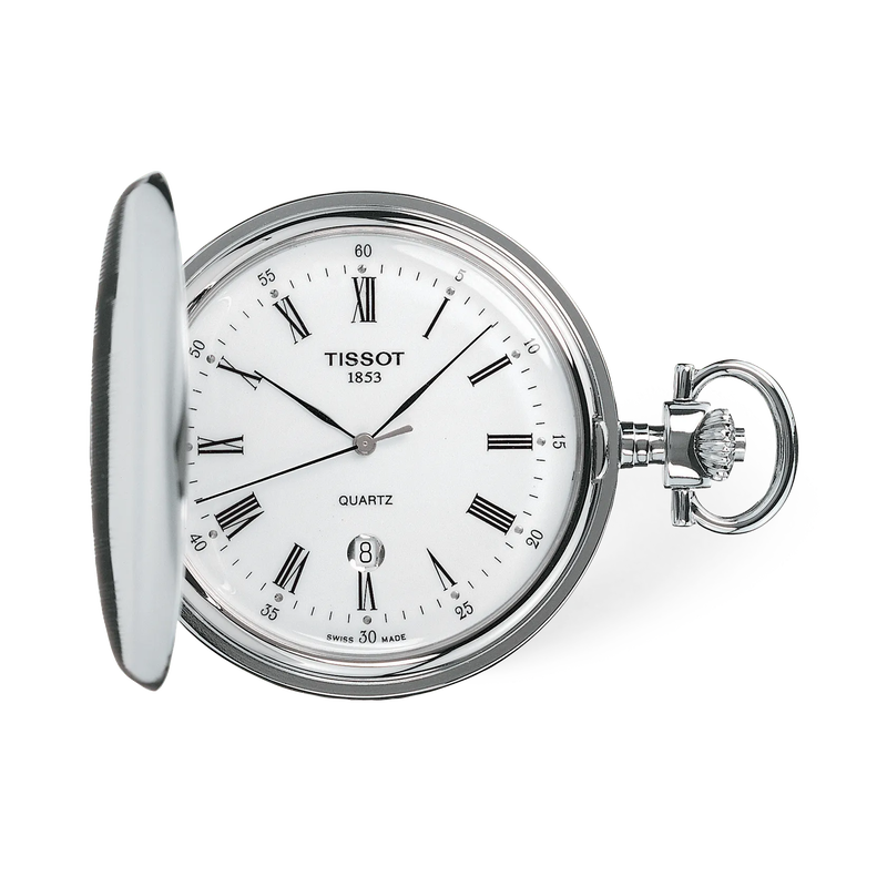 Vue de face de la montre Tissot Savonnette 48.5mm avec ombre