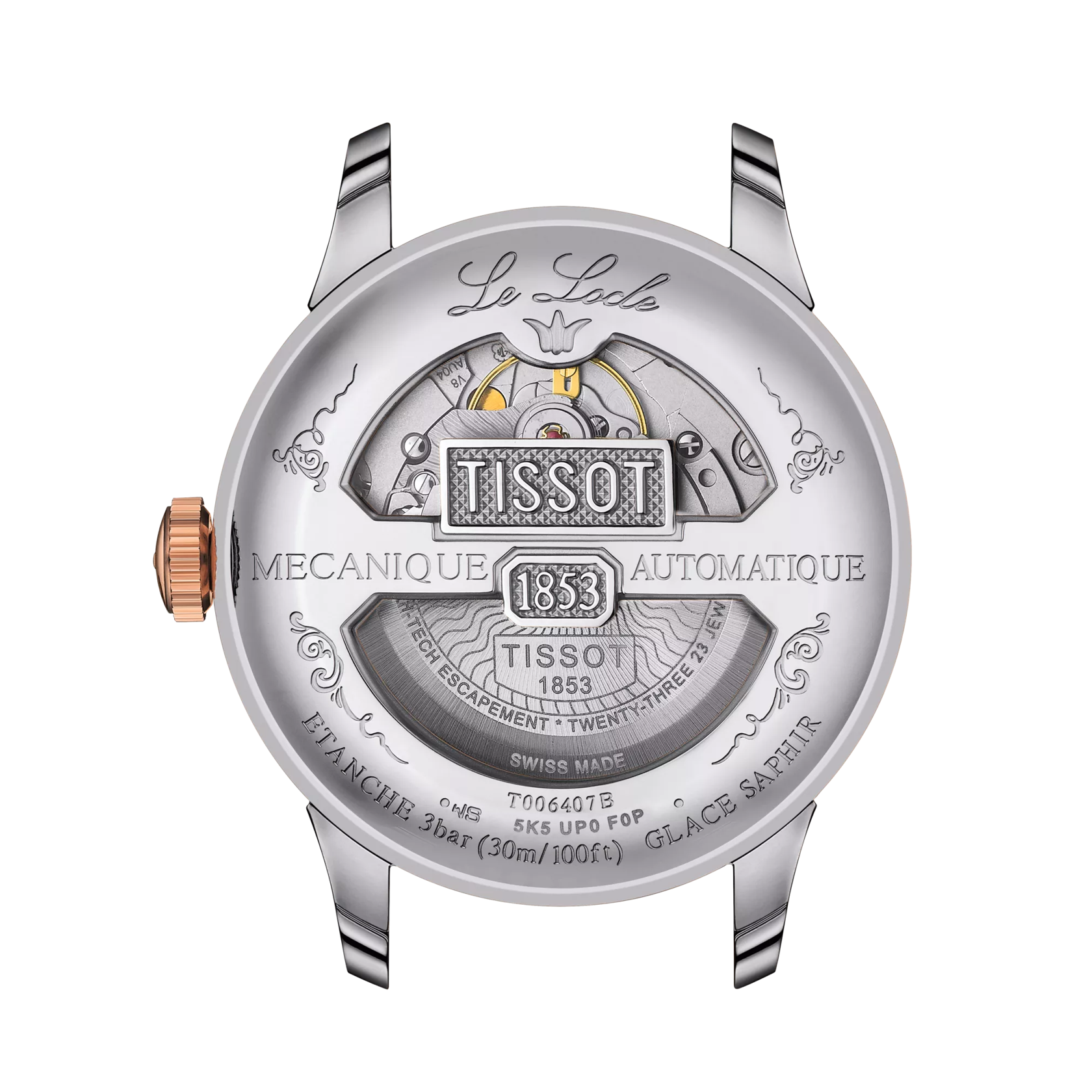 Back view of the watch case Tissot Le Locle Powermatic 80