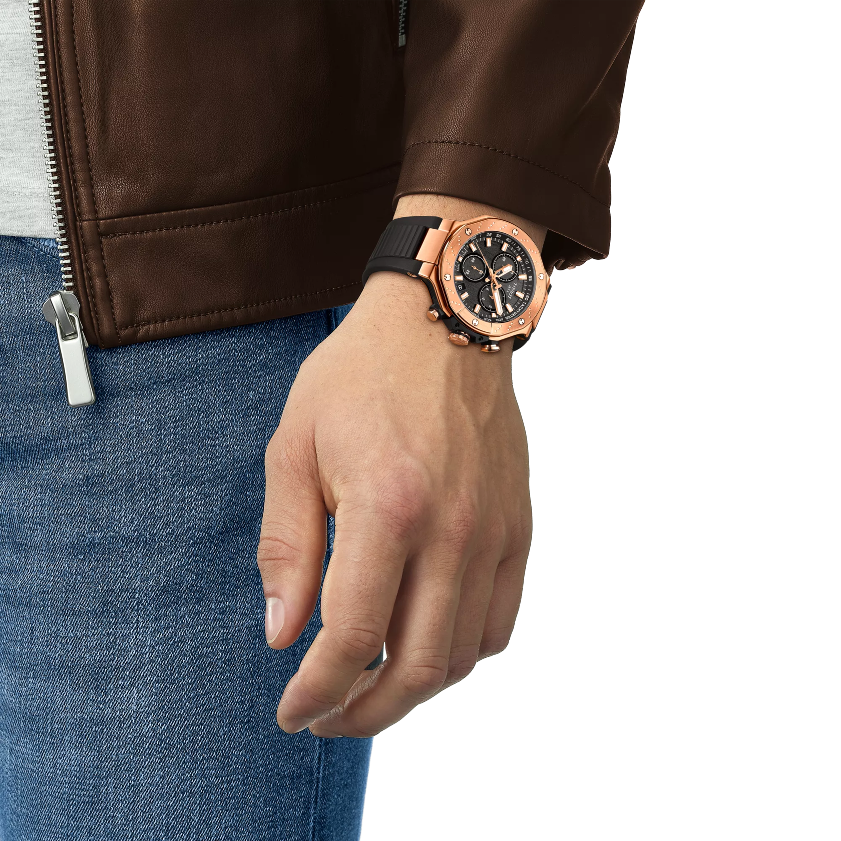 Simulation of the watch Tissot T-Race 45mm on a wrist