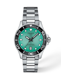 Vorderansicht der Uhr Tissot Seastar 1000 36mm mit Schatten
