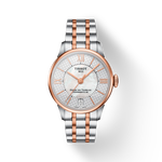 Vue de face de la montre Tissot Chemin des Tourelles Powermatic 80 Helvetic Pride Lady avec ombre