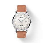 มุมมองด้านหน้าของนาฬิกา Tissot Heritage Visodate พร้อมเงา