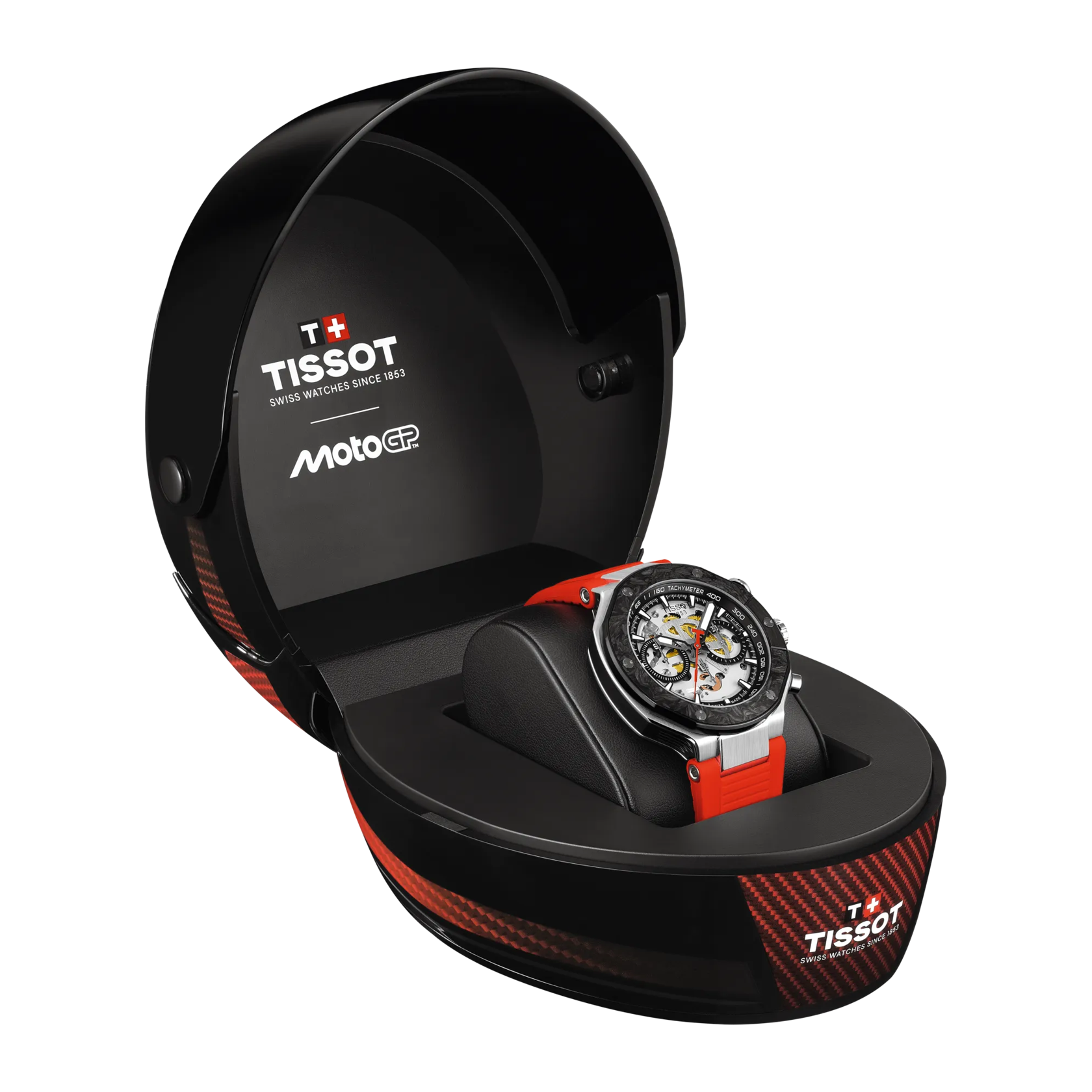 開いた状態の時計TISSOT T-レース MotoGP 2026 45mm の正面図