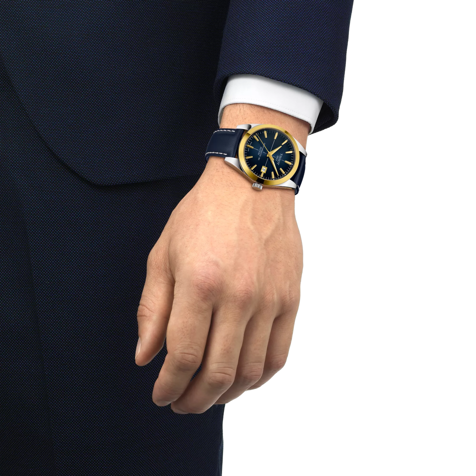 Simulation of the watch Tissot Gentleman Gold Bezel 40mm on a wrist