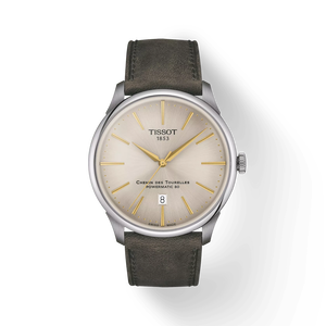 Vista frontal del reloj Tissot Chemin des Tourelles 42mm con sombra