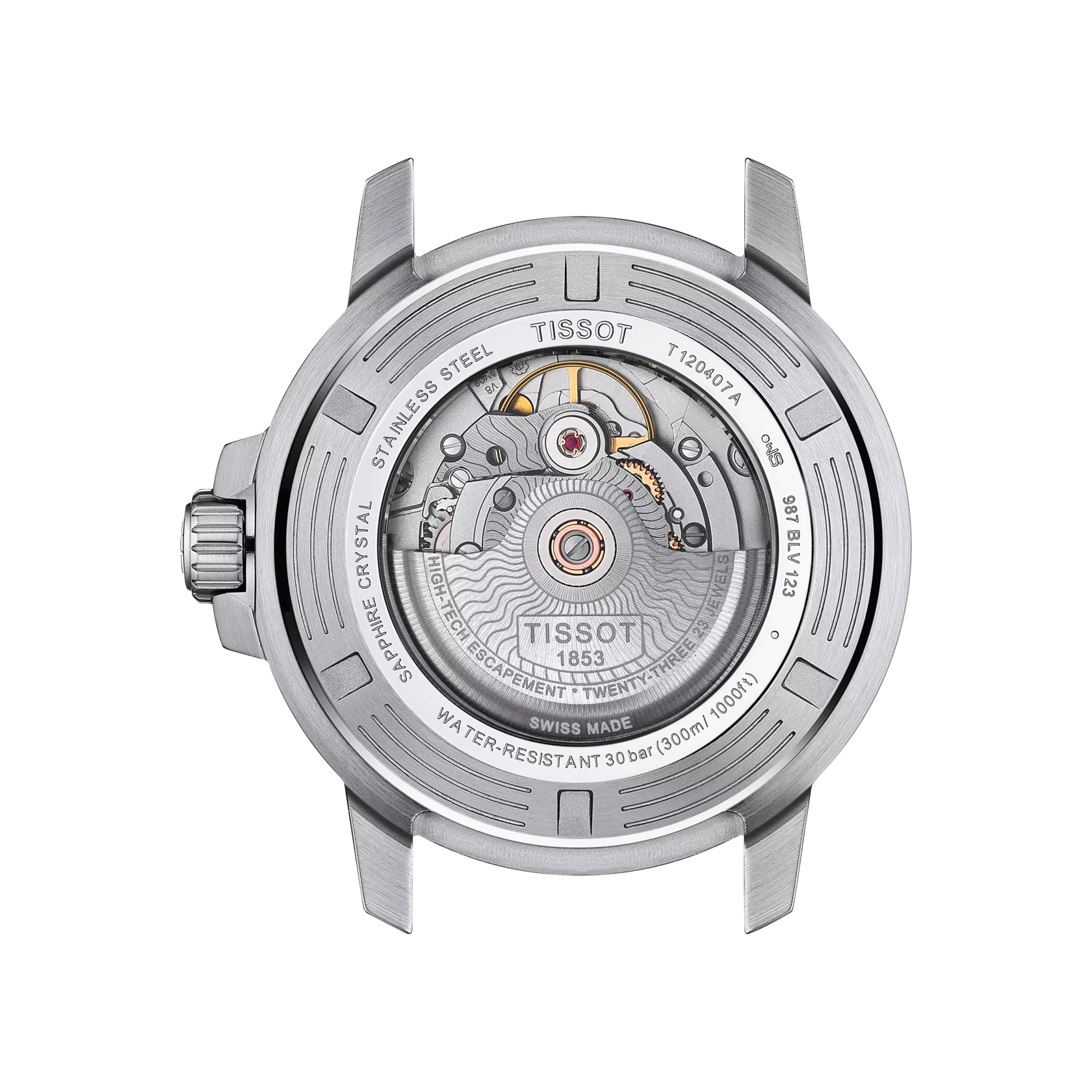 Back view of the watch case Tissot Seastar 1000 Powermatic 80