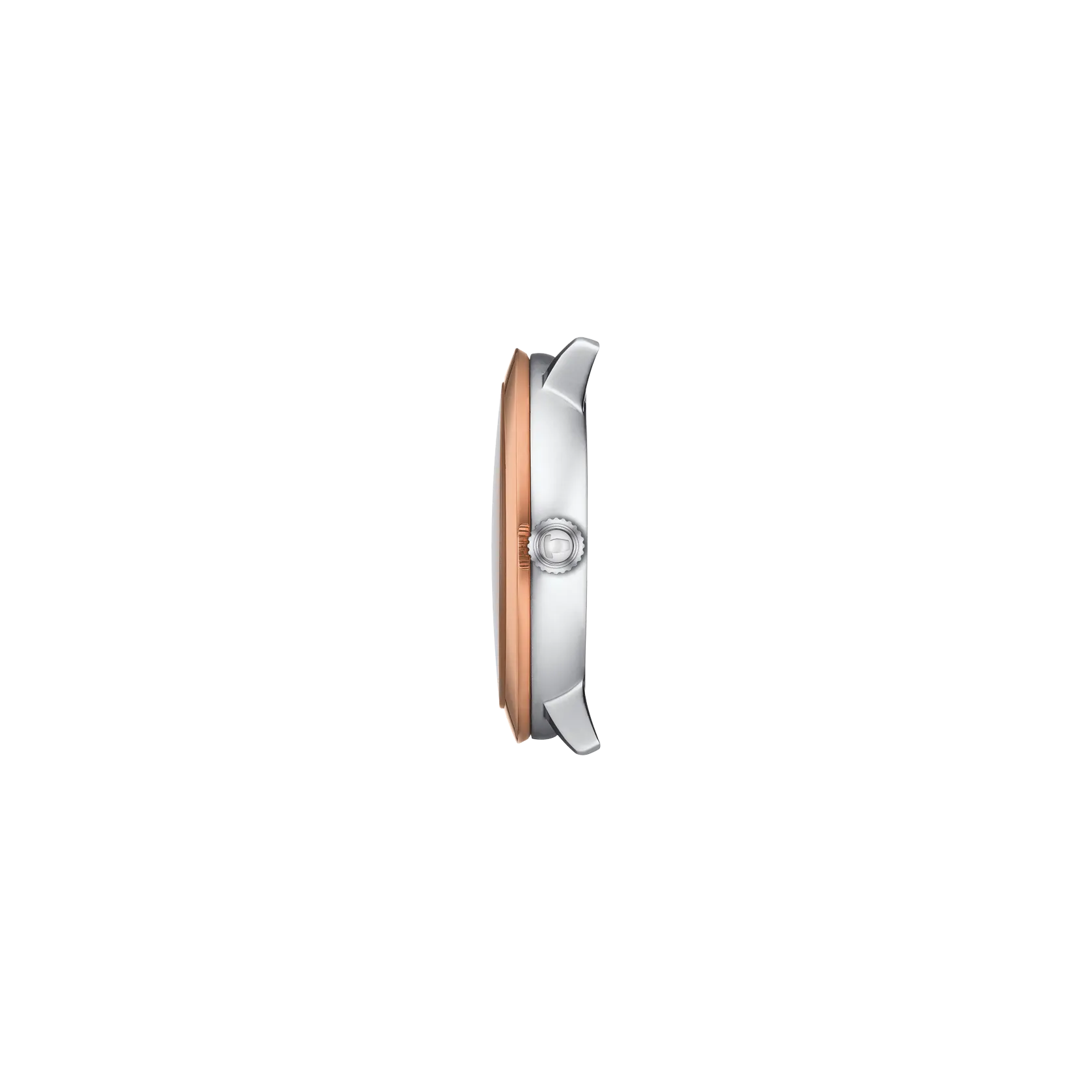 Profile view of the watch case Tissot Glendora Gold