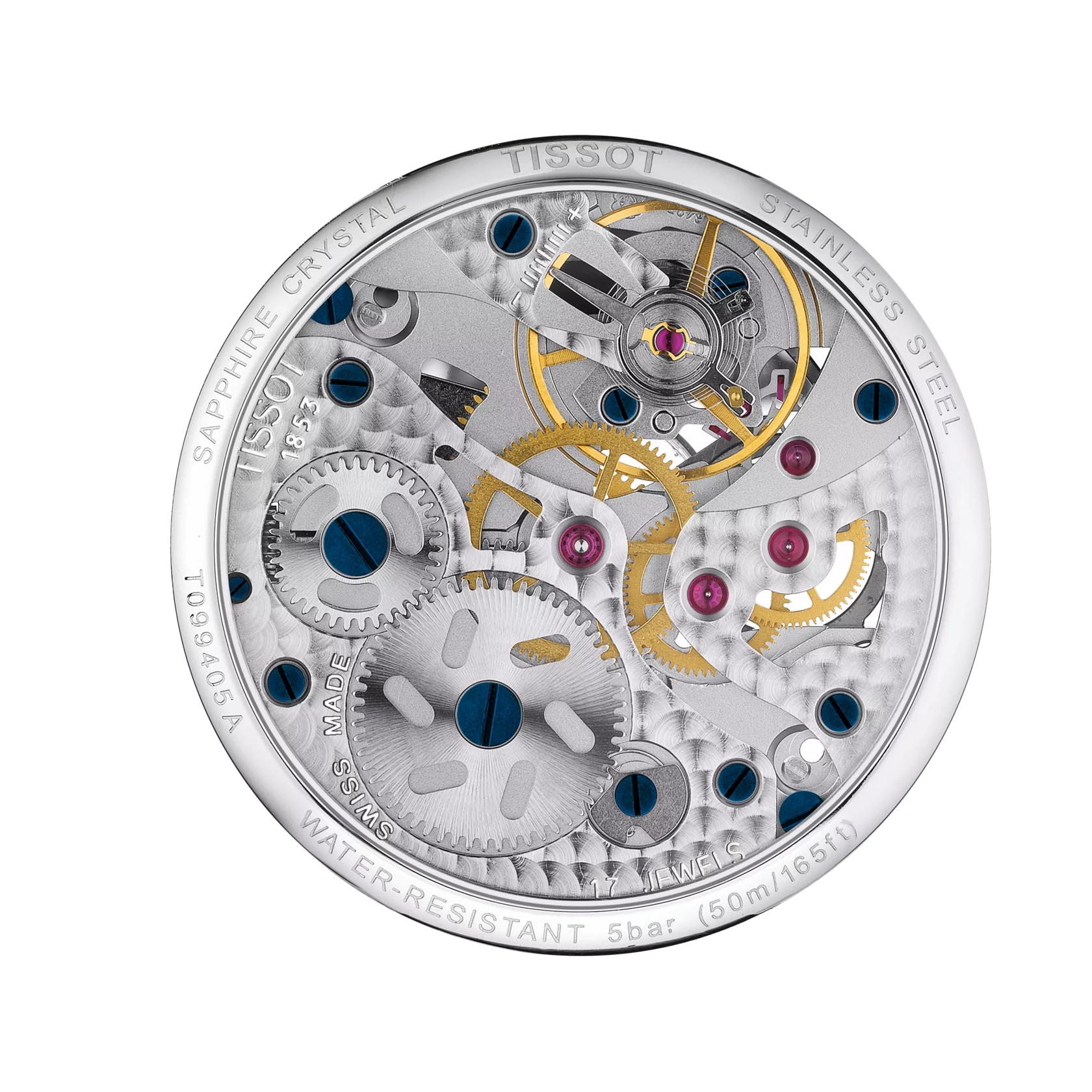 Back view of the watch case Tissot Chemin des Tourelles Squelette Mechanical