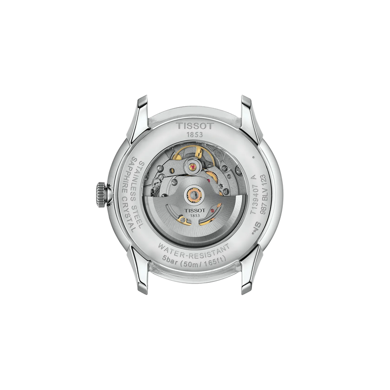 시계 케이스 뒷면 보기 티쏘 슈망 데 뚜렐 파워매틱 80 42 mm