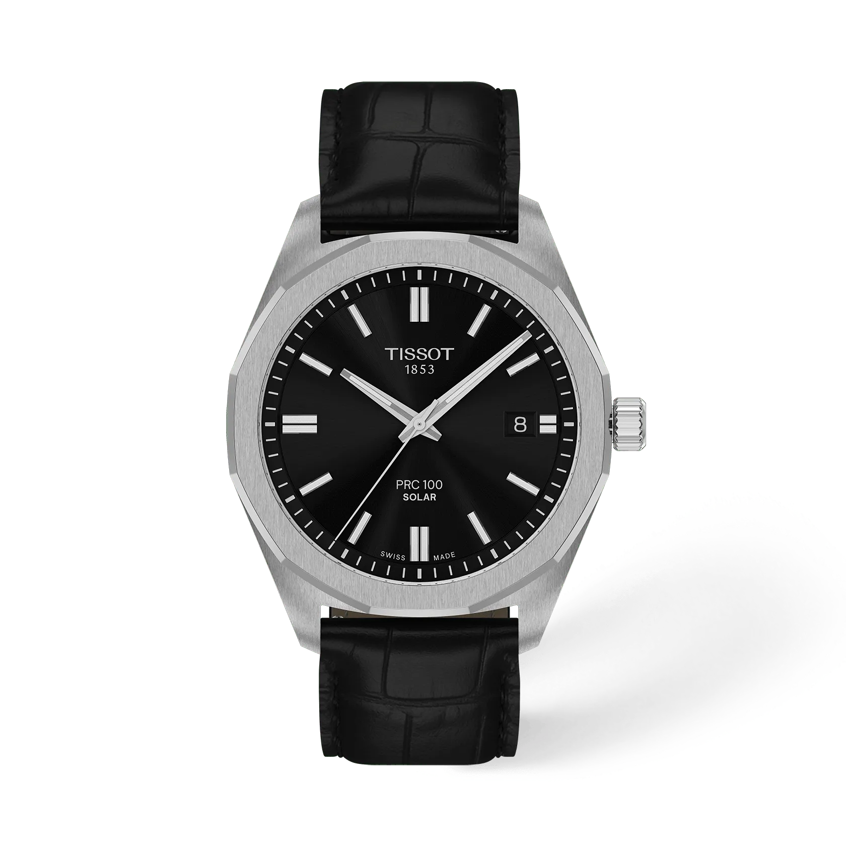 Front view of the watch Tissot PRC 100 Solar 39mm with shadow