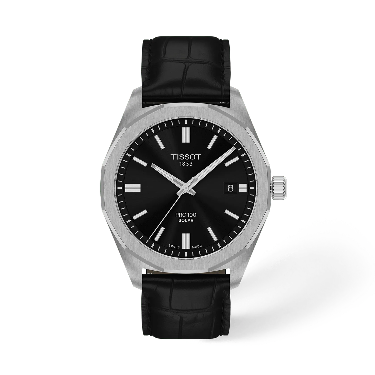 Мужские часы на солнечной батарее Tissot PRC 100 Solar 39 мм, цвет: Чёрный / Коричневый, вариант 1 — фото 2