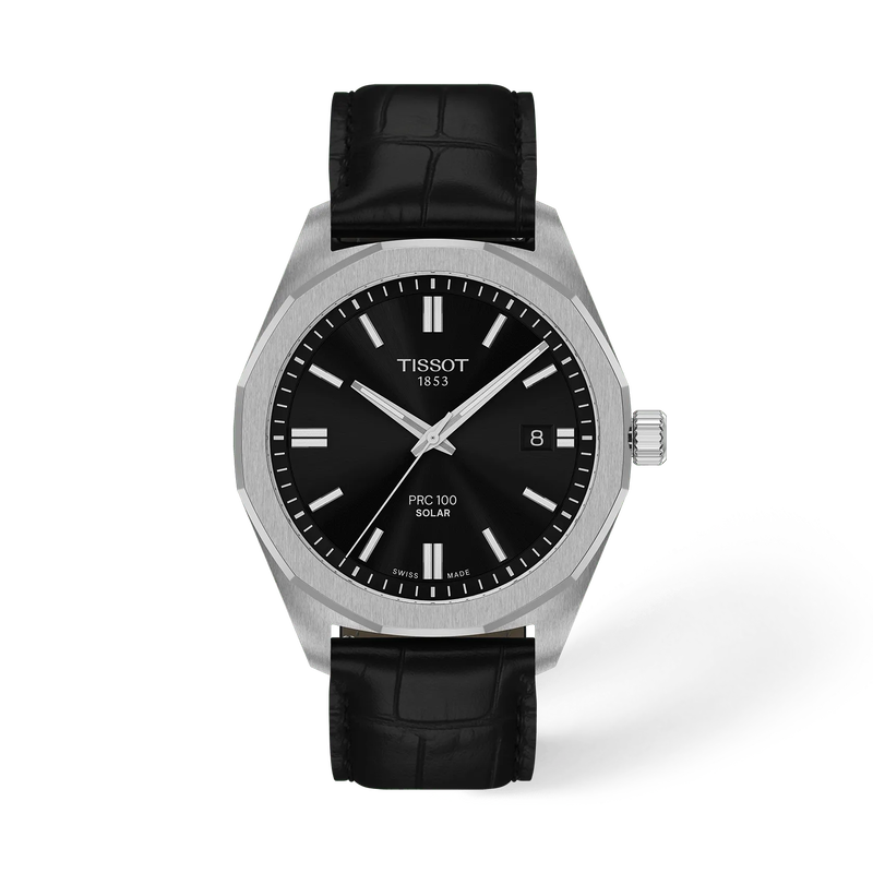 Front view of the watch Tissot PRC 100 Solar 39mm with shadow