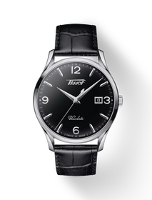 มุมมองด้านหน้าของนาฬิกา Tissot Heritage Visodate พร้อมเงา