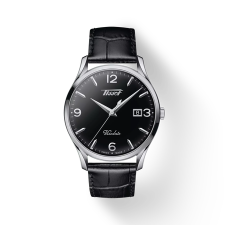 Front view of the watch Tissot Heritage Visodate with shadow