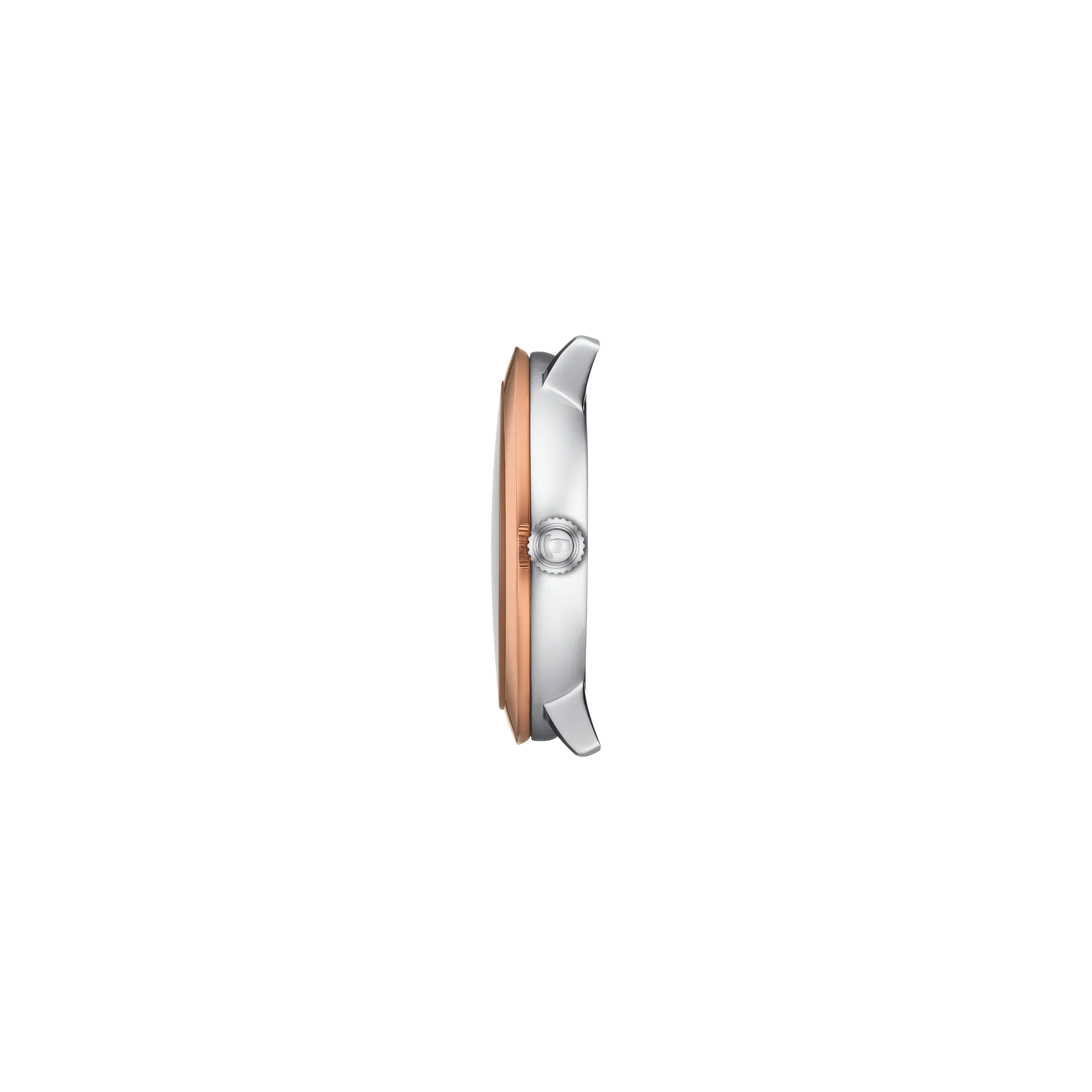 Profile view of the watch case Tissot Glendora Gold 33mm