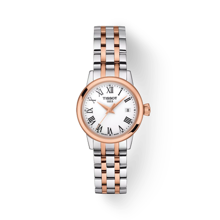 Front view of the watch Tissot Classic Dream 28mm with shadow