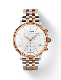 Vue de face de la montre Tissot Carson Premium Chronograph avec ombre