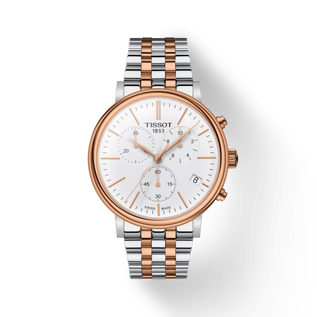Front view of the watch Tissot Carson Premium Chronograph with shadow