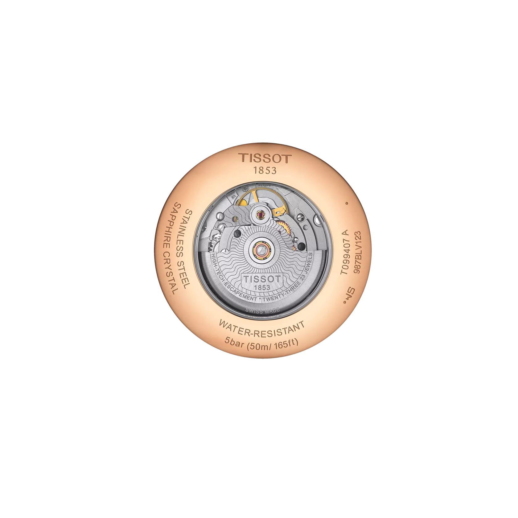 Back view of the watch case Tissot Chemin des Tourelles Powermatic 80