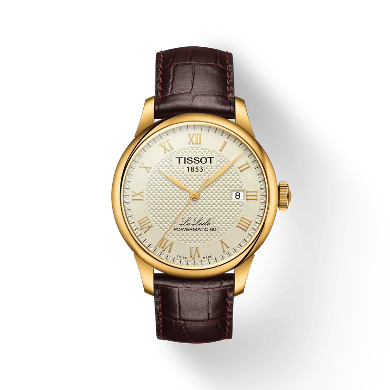 Front view of the watch Tissot Le Locle Powermatic 80 with shadow