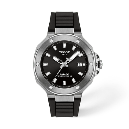 Front view of the watch Tissot T-Race 41mm with shadow