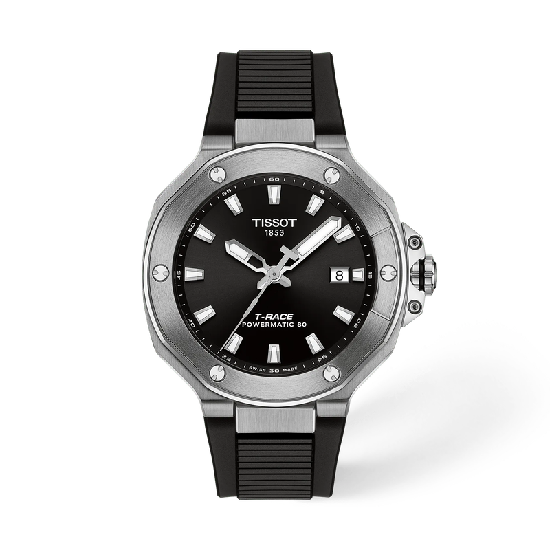 Front view of the watch Tissot T-Race 41mm with shadow