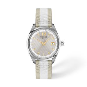 Front view of the watch Tissot PR 100 Cycling 34mm with shadow