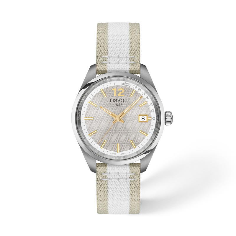 Front view of the watch Tissot PR 100 34mm with shadow