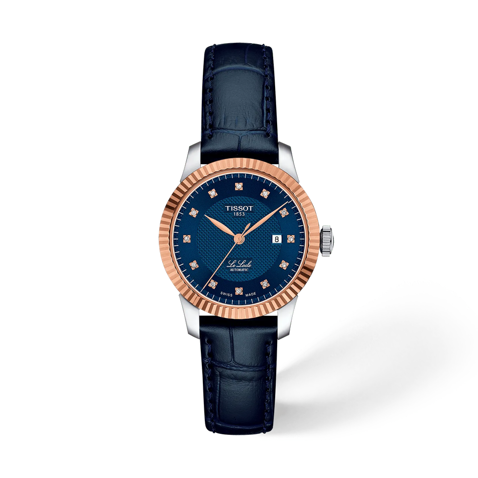 Front view of the watch Tissot le Locle Gold 29mm with shadow