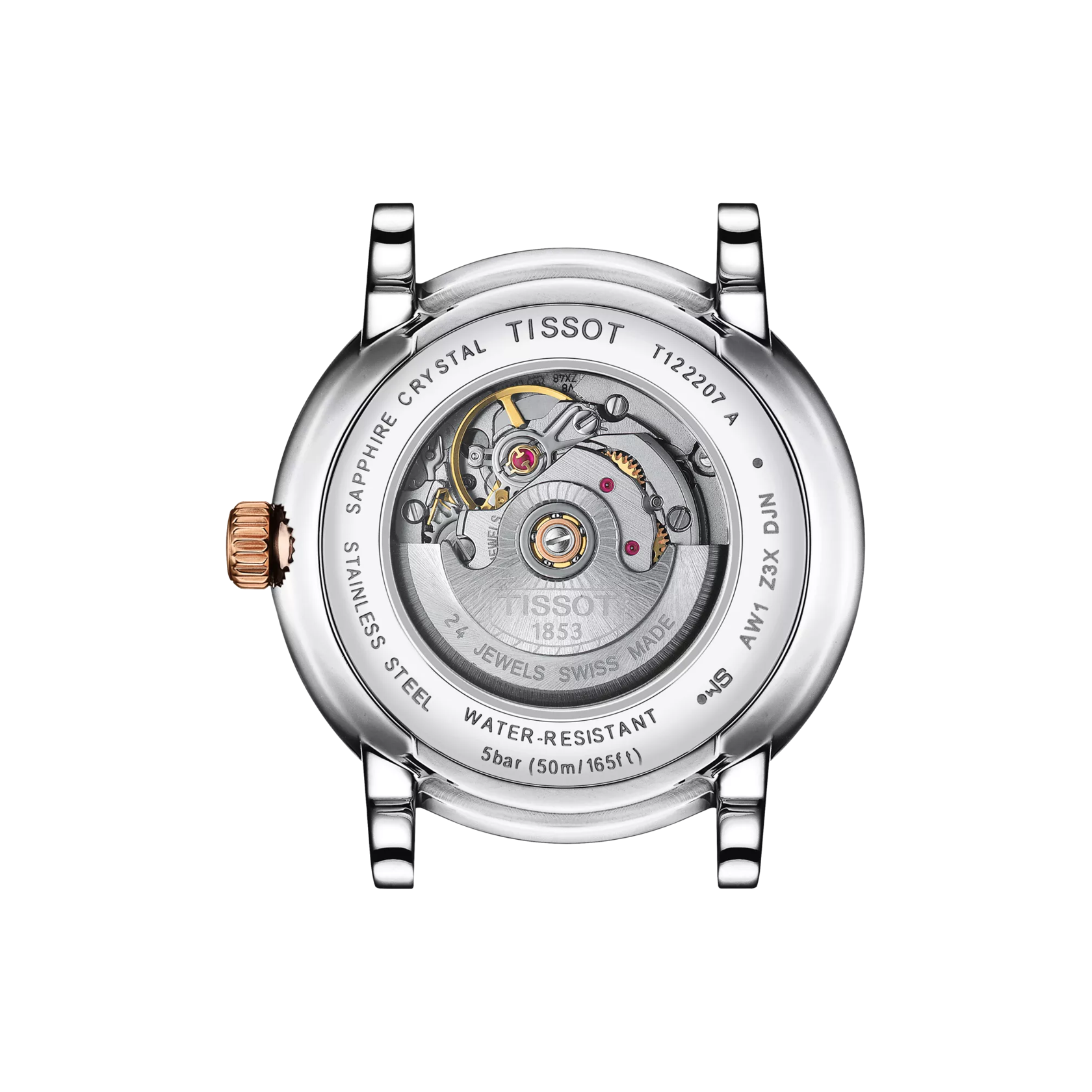 Vista posterior de la caja del reloj Tissot Carson Premium Automatic lady