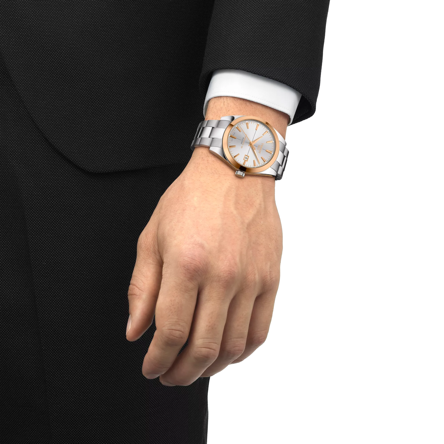 Simulation of the watch Tissot Gentleman Gold bezel 40mm on a wrist