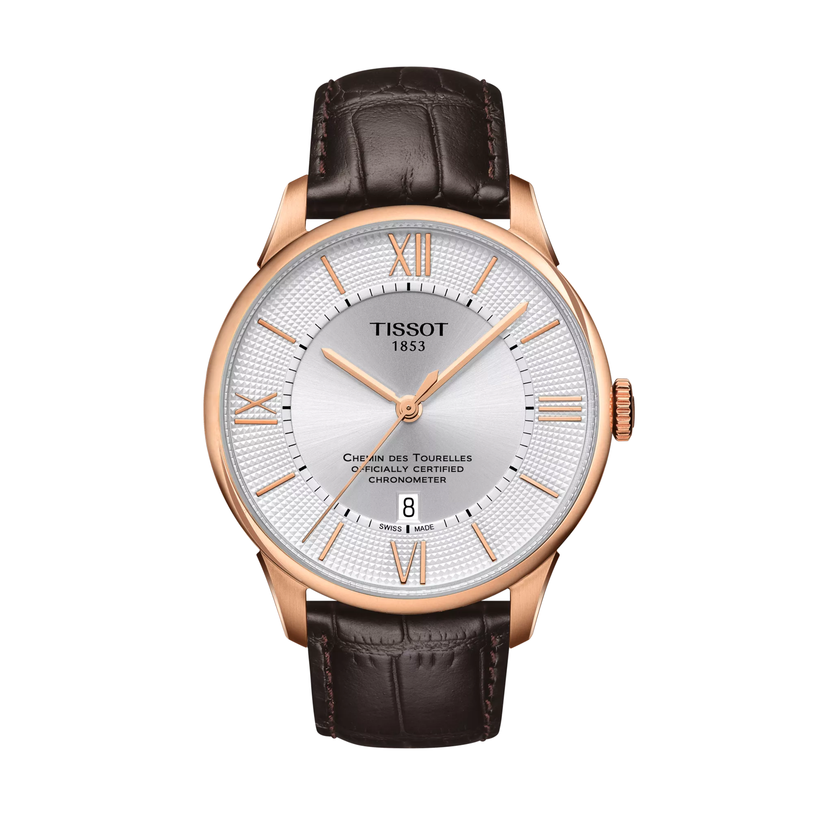 Front view of the watch Tissot Chemin des Tourelles Powermatic 80 COSC 42mm