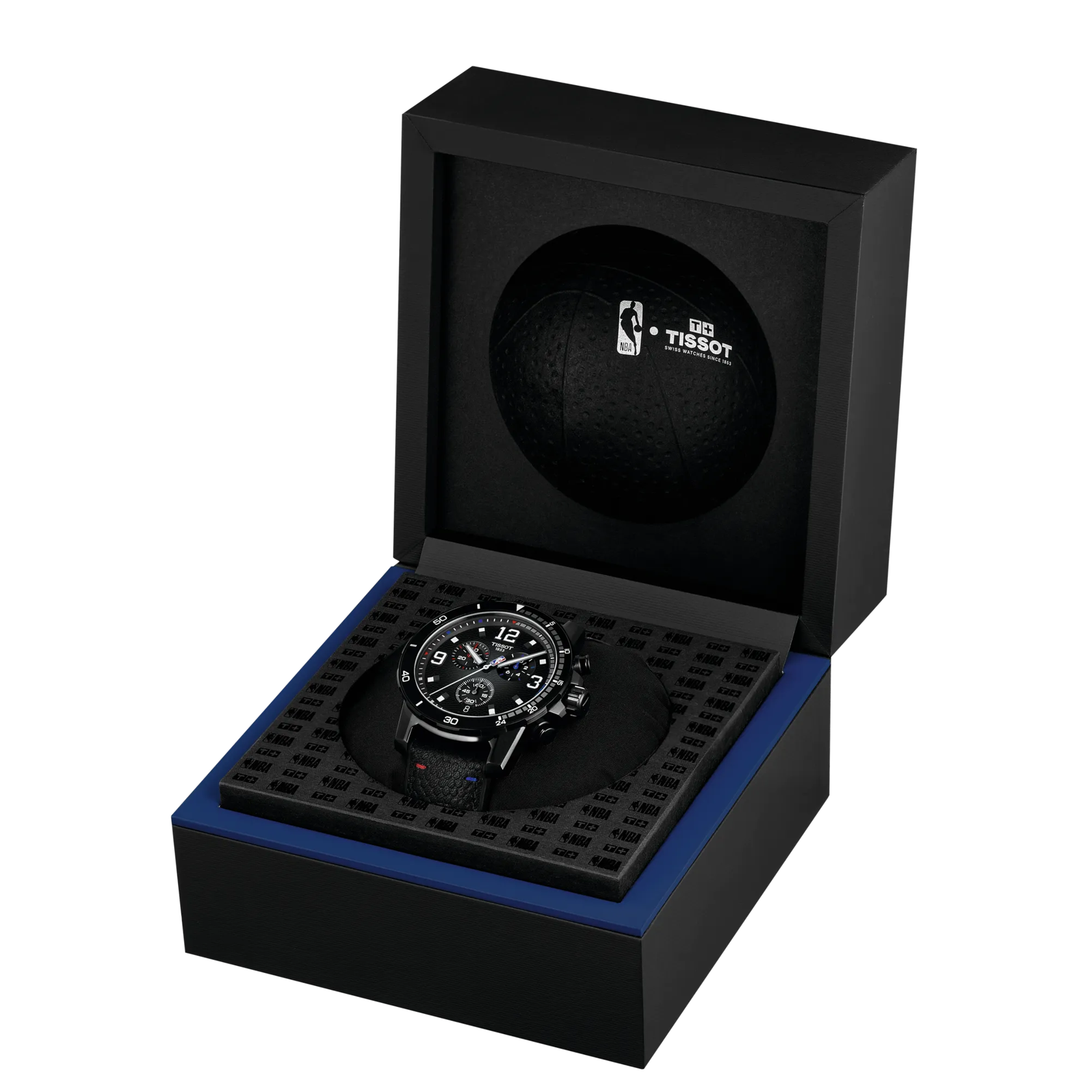 시계 티쏘 슈퍼스포츠 NBA 스페셜 에디션의 앞면이 열린 상태입니다.