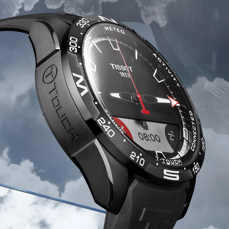 Tissot T-Touch Connect Solar 47.5mm watch on a colored background