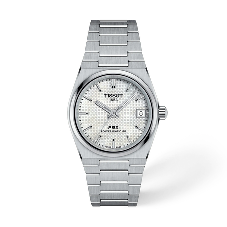 Vista frontal del reloj Tissot PRX 35mm con sombra