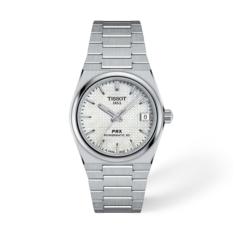 Front view of the watch Tissot PRX 35mm with shadow