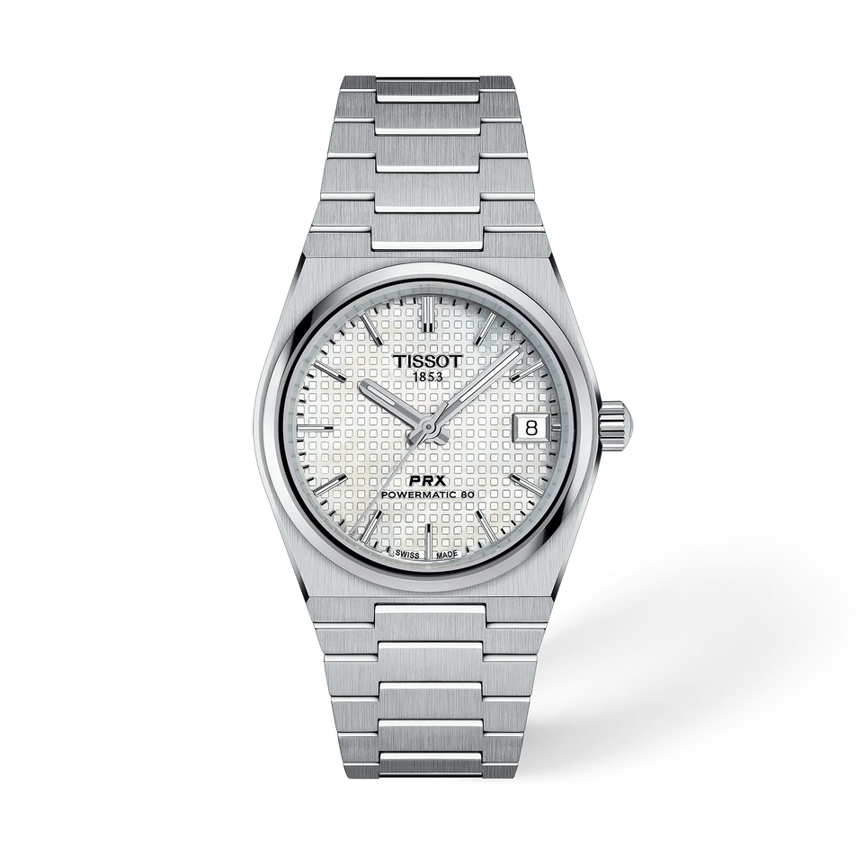 Vorderansicht der Uhr Tissot PRX 35mm mit Schatten