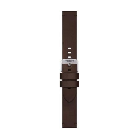 Vista frontal de Correa oficial Tissot sint&eacute;tica marr&oacute;n 20 mm