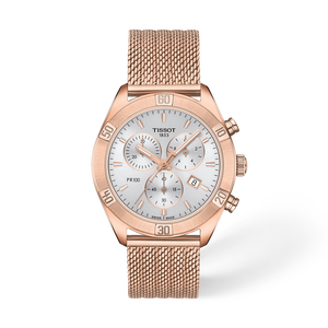 Front view of the watch Tissot PR 100 Sport Chic 38mm with shadow