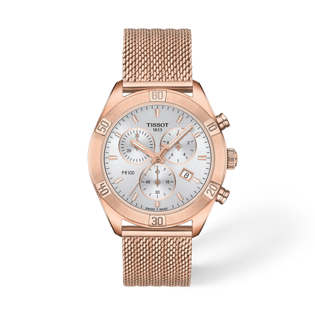 Front view of the watch Tissot PR 100 Sport Chic 38mm with shadow