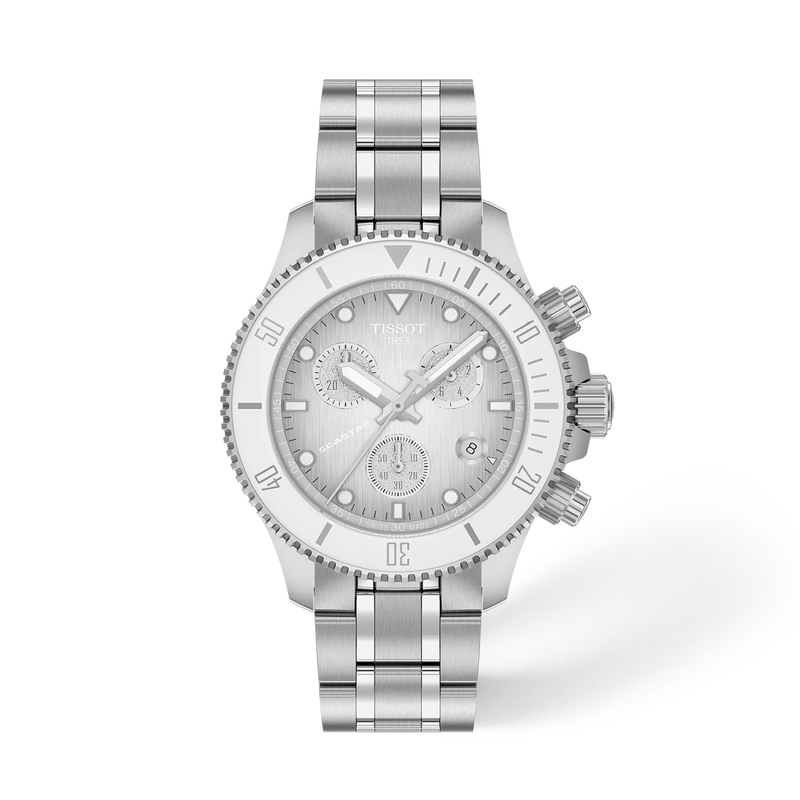 Front view of the watch Tissot Seastar 1000 38mm with shadow