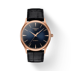 Front view of the watch Tissot Excellence Automatic 18K Gold with shadow