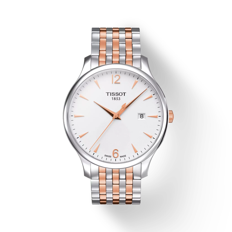 Front view of the watch Tissot Tradition with shadow